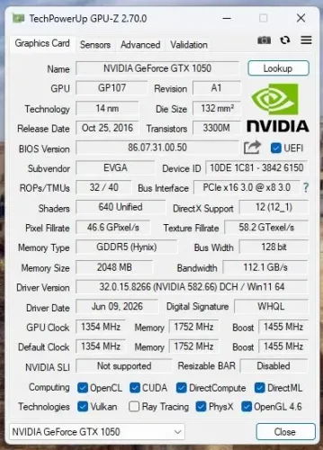 Placa De Vídeo GTX 1050 2GB