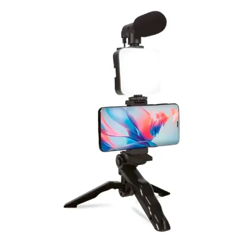 Kit Iluminação Fotografia Luz LED Suporte Microfone