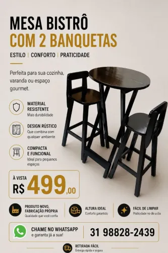 Mesa de madeira com banqueta
