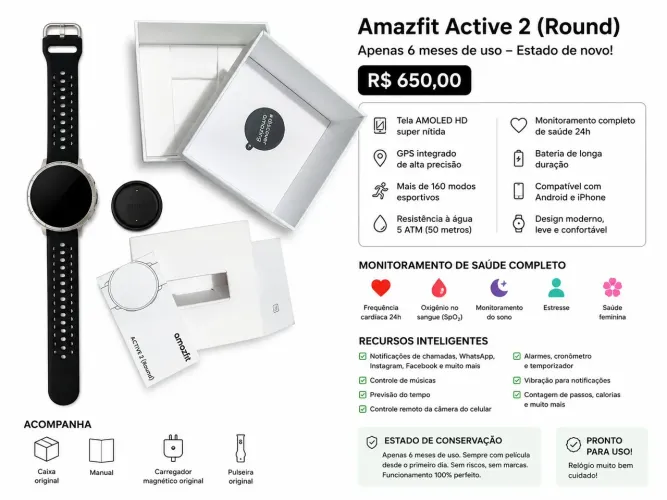 Relógio amazfit active 2 semi novo 
