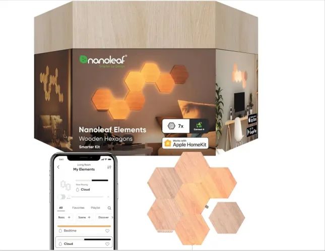 Nanoleaf Elementos - Kit inteligente hexagonal de aparência de madeira
