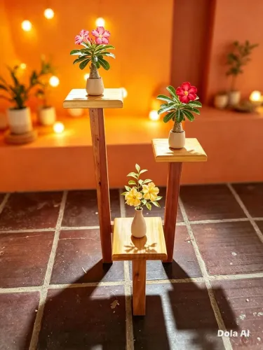 SUPORTE DE PLANTAS EM MADEIRA 3 NIVEIS