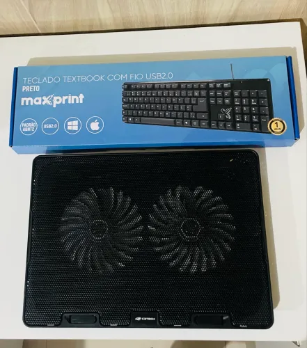 Base Notebook 2 Ventoinhas + Teclado Usb Universitário Maxprint Preto (novo)