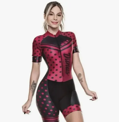 Macaquinho Ciclismo Dunas Poá Feminino P com Manguitos