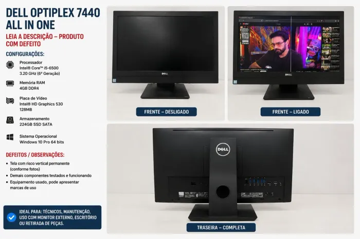 PC All in One Dell Core i5 4GB SSD. Tela c Defeito. Oportunidade!