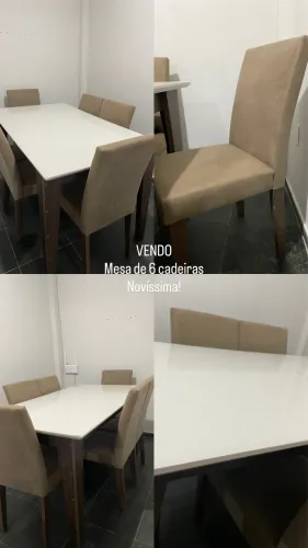 Mesa 6 cadeiras tampo de vidro