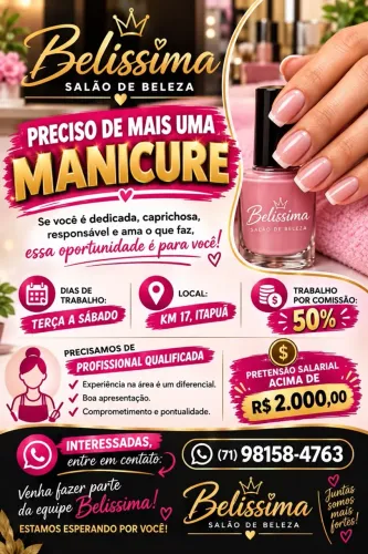 Vaga para manicure, km 17 em Itapuã