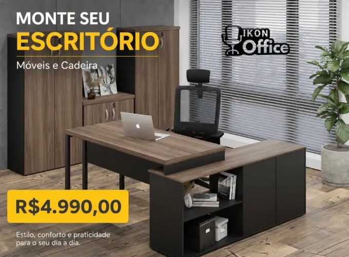 KIT MÓVEIS PARA ESCRITÓRIO MESA, Armários e Cadeiras LOJA IKONOFFICE 
