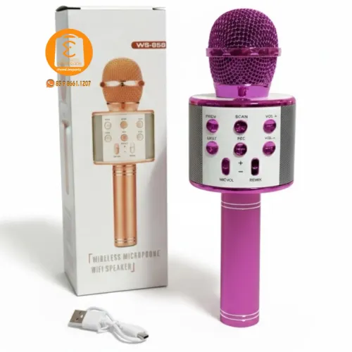 Microfone Karaokê Bluetooth, Som + Efeitos de Voz - ROSA PINK