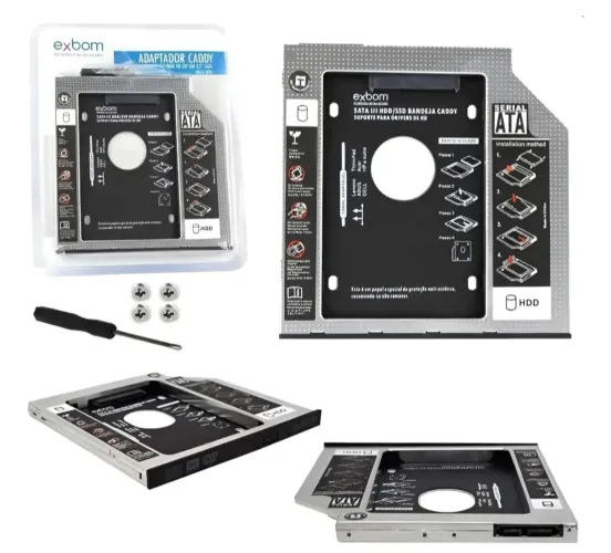 Adaptador Caddy de 12.7mm Bandeja Interna Substitui Drive de DVD