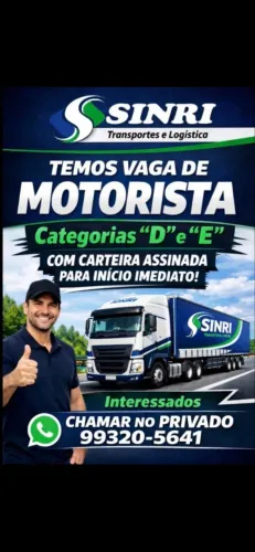 Vagas para Motoristas de Truck categoria "D" e Carretas categoria "E"
