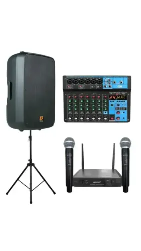 Kit Microfone Profissional Sem Fio Duplo Uhf Lexsen Lm502 + STANER 110A + Mesa de som MXT