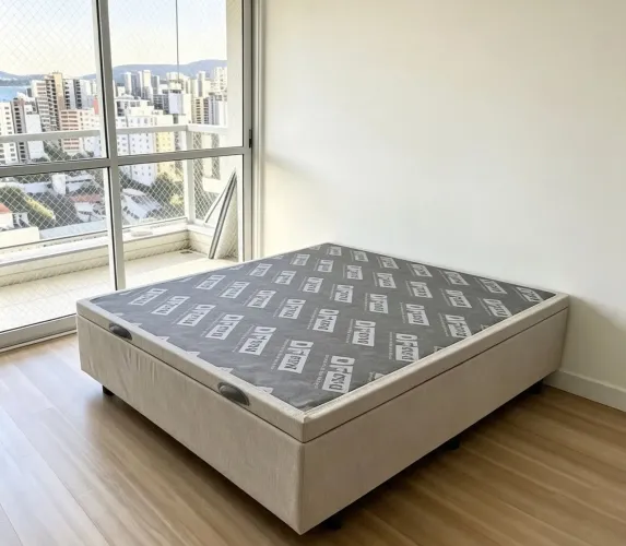 Cama Box base casal baú em LINHO bege.Entrego