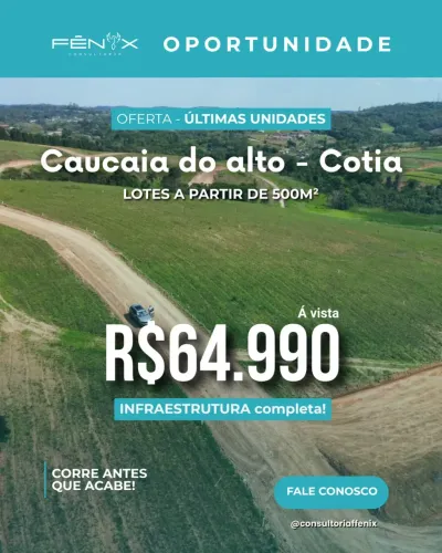 Zero Taxa de Condomínio! Lote 500m² em Residencial Fechado (Cotia/SP).