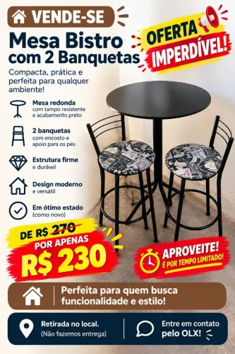 Mesa Bistrô + 2 Banquetas | Ótimo Estado!