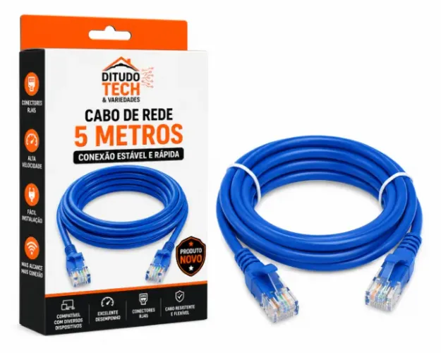 Cabo de Rede 5 Metros - Novo - Ditudo Tech e Variedades