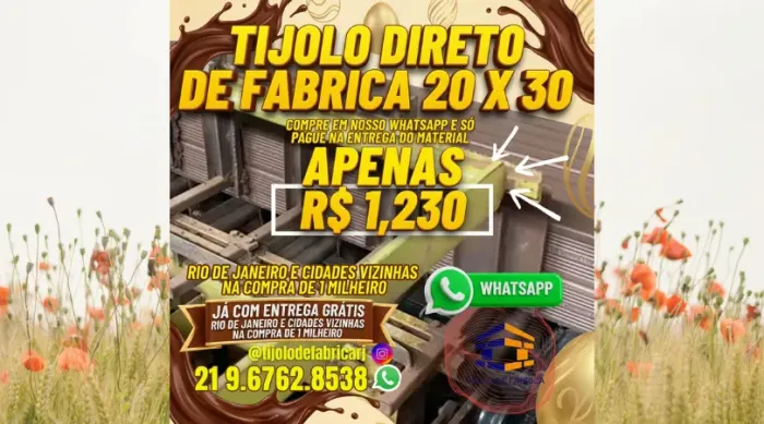 tijolo 10 furos 20x30 estoque limitado aproveite