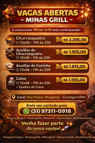 Vagas para o restaurante minas Grill do Itaú Power Shopping 