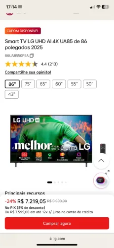 Televisão LG 86 polegadas