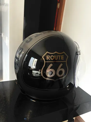 Capacete Custom Retrô Origine Old School - Route 66 Preto E Grafite Lisa Brilhante 58