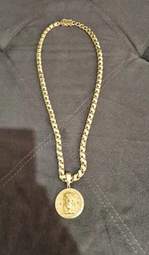 Corrente ouro cadeado pingente Jesus Cristo