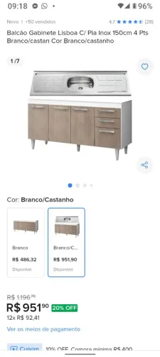 Gabinete de cozinha com pia inox.