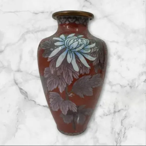 Antigo Vaso Cloisenne Arranjo Floral  Oriental