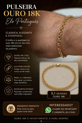 Pulseira unissex em ouro 18k