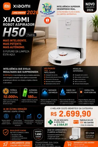 Robô Aspirador Xiaomi H50 10000Pa Lançamento 2026