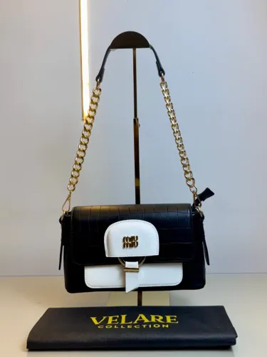Bolsa Miu Mil Preta Feminina Confecção Luxo - Alça Corrente Dourada