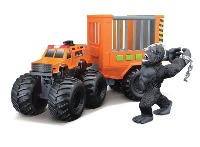 Maisto Fresh Metal Monster Transport com uma miniatura 4x4 e um reboque com gorila