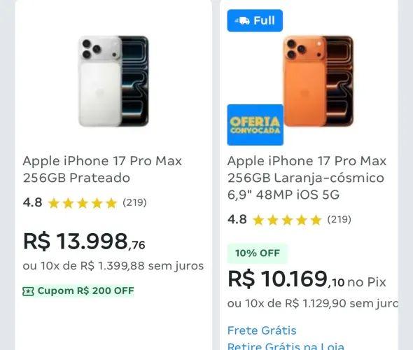 IPHONE 17 PROMAX 256 / E-SIM AMERICANO SILVE LACRADO ( O TOP DE LINHA )