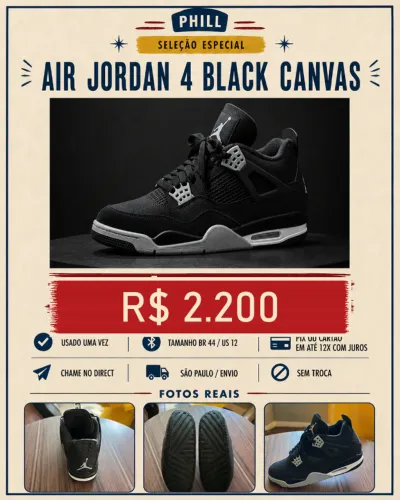 AIR JORDAN 4 BLACK CANVAS