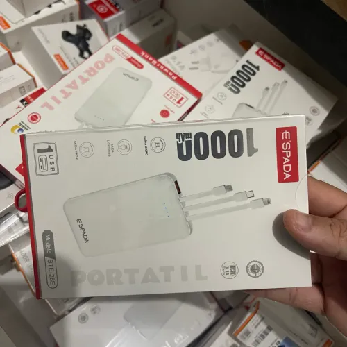Power Bank Portatil ESPADA 10000mAh Cabos Embutidos Tipo C Lightning