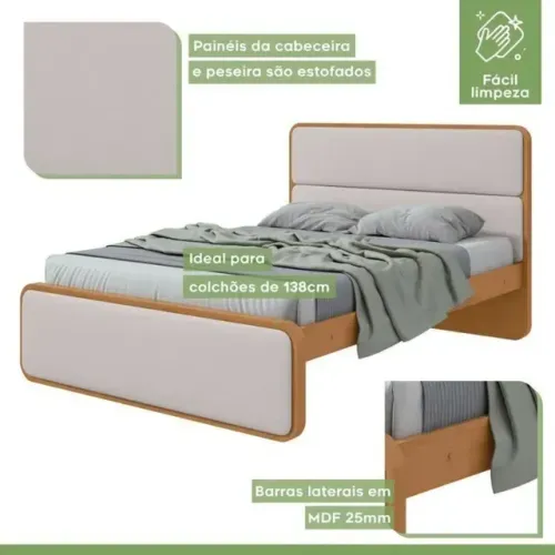 Cama Casal Loop Luxo 1,40m Easy Like Visual Clean e Elegante
