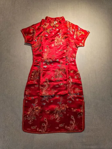 Vestido Oriental cheongsam dragon & Fenix vermelho