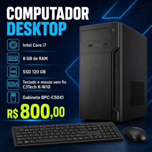 Computador i7 8Gb DDr4 128Gb SSD Teclado e Mouse sem Fio