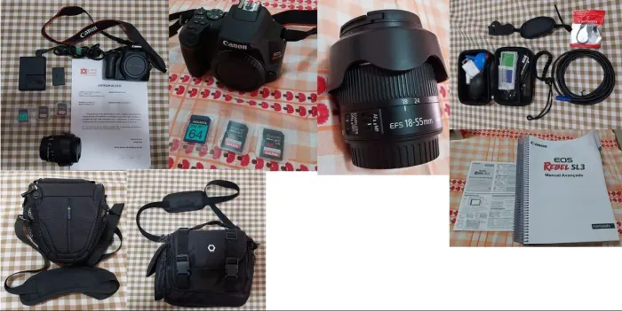 Camera Canon Sl3 com lente 18-55mm kit e acessórios com brindes Ótimo estado conservação 