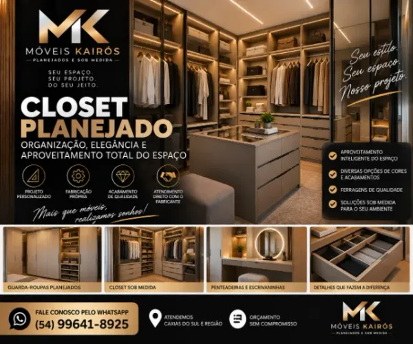 CLOSET PLANEJADO SOB MEDIDA | MK MÓVEIS KAIRÓS