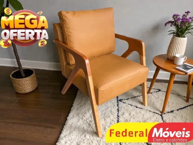 Poltrona em Courino Caramelo - Últimas Unidades!