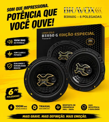 Par de auto falantes BRAVOX GOLD de 6 polegadas de alta qualidade 
