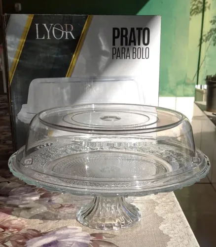 Prato para bolo LYOR com tampa, mod 220445
