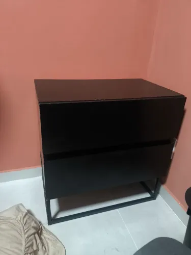 Mesa de Cabeceira Com Pés Casa Moderna Eros Preto Industrial 2 Gavetas