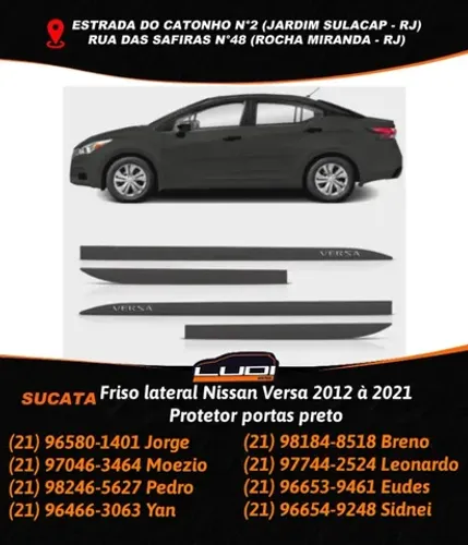 Friso lateral Nissan Versa 2012 à 2021 Protetor portas preto