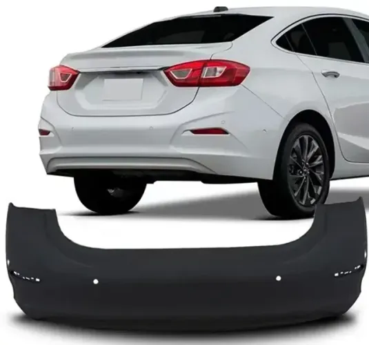 Parachoque Traseiro Chevrolet Cruze 2017 - Furo Sensor Estacionamento - Preto Liso - TYG