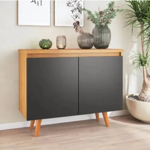 Buffet Uno com 2 Portas Mel/Preto Viero Até 12x - Frete Grátis 