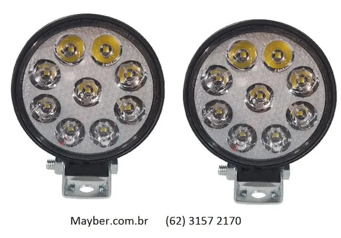 par  Mini Farol Milha Redondo 9 Leds 12~24v 27w Mayber