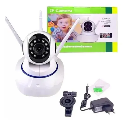 Câmera de Segurança Wi-fi IP Três Antenas Robô 360°