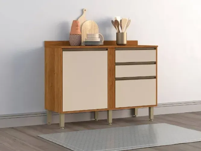Balcão de Cozinha Pérola 1.20m Cinamomo/Off White Até 12x - Frete Grátis