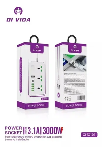 Filtros De Linha Extensão 3 Tomada 4 Usb 2 Typo c 3000w